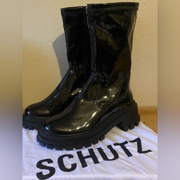 SCHUTZ Shoes - Schutz | Schutz Kendy black patent leather mid-calf boots Lug sole NWOB size 6